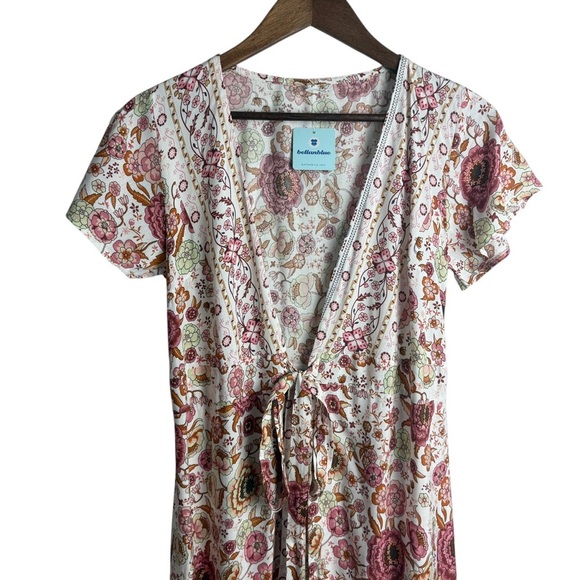 BellanBlue Floral Maxi Print Wrap Dress Size Small Boho Chic Short Sleeve Casual - Picture 2 of 10
